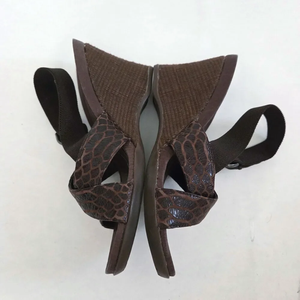 Rockport Strappy Comfort Animal Print Brown Leather Wedge Sandals Sz 7.5